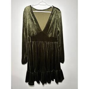 Womens green babydoll velvet dress 1X whimisigoth gobblincore witchy fairycore